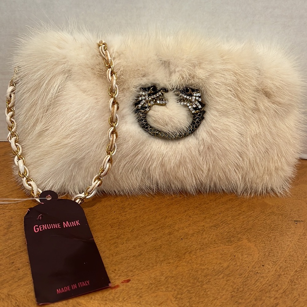 Paola del Lungo vintage new genuine mink  genuine leather wristlet bag! Unisex